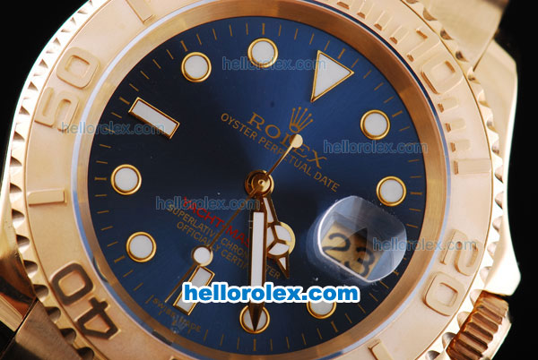 Rolex Yachtmaster Oyster Perpetual Chronometer Automatic with Blue Dial and Full Gold Bezel,Case and Strap-Round Bearl Marking-Small Calendar - Click Image to Close